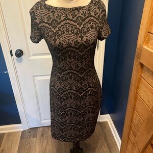 Margaret M bodycon black and tan dress